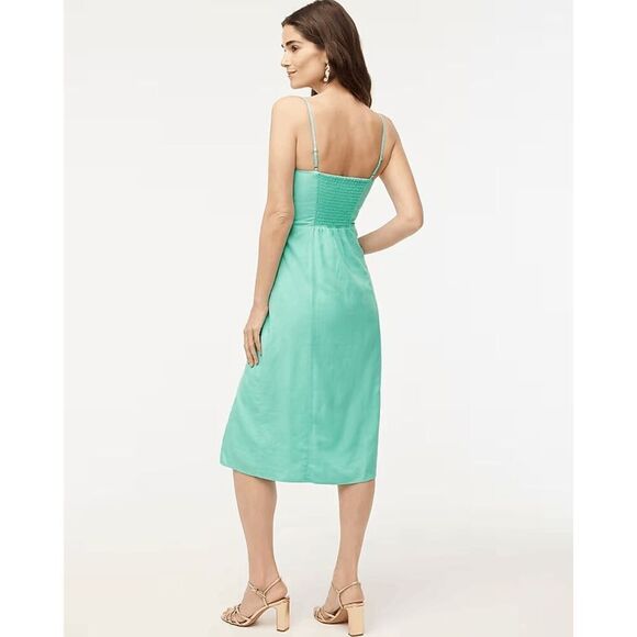 J.Crew factory NWT linen‎ blend midi dress preppy coastal Mint Green Size 10 - Picture 2 of 5